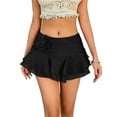 thumbnail image 2 of Women'S Mini Skirt Mesh Flowy Hem Y2K Skirts Multi-Layer Ruffle Trim Skort Black M, 2 of 9