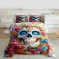 thumbnail image 2 of Manfei Bohemian Skull Skeleton King Size Comforter Sets,Happy Halloween Bedding Comforter Set,Colorful Flower Floral Bedding Set For Girl Kids,Breathable Home Decor Reversible,3pcs, 2 of 8