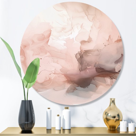 Designart "Delicate Marble Pink Abstract I" Abstract Metal Round Wall Art Prints