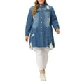 thumbnail image 2 of Agnes Orinda Jean Jacket for Women Plus Size Distressed Long Sleeve Oversized Denim Trucker Jackets Coat 2X Dark Blue, 2 of 7