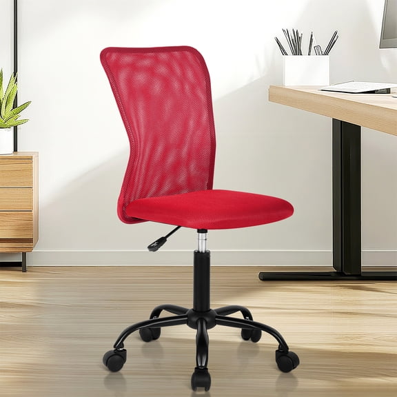 Armless Office Chair Ergonomic Desk Chair Computer Chair Mesh Home Desk Chair with Adjustable Lumbar, Rolling Swivel Office Chair Mid-Back Task Chair for Adults (Red)