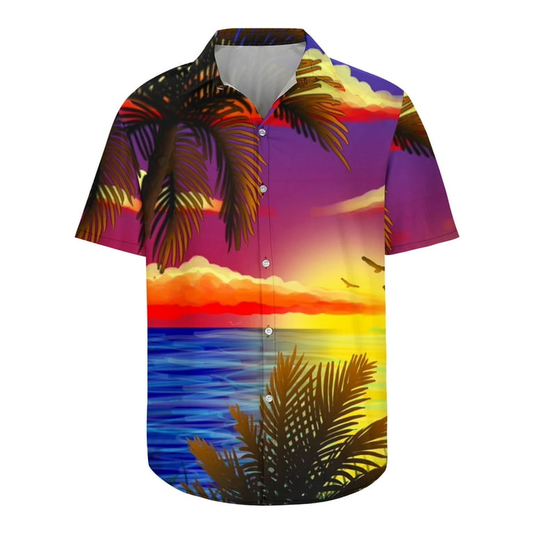 VSSSJ Shirts for Men Loose Fit Button Down Casual Short Sleeve Tropical  Plants Printing Tshirt Summer Holiday Beach Hawaiian Style Shirt Purple  XXXXL
