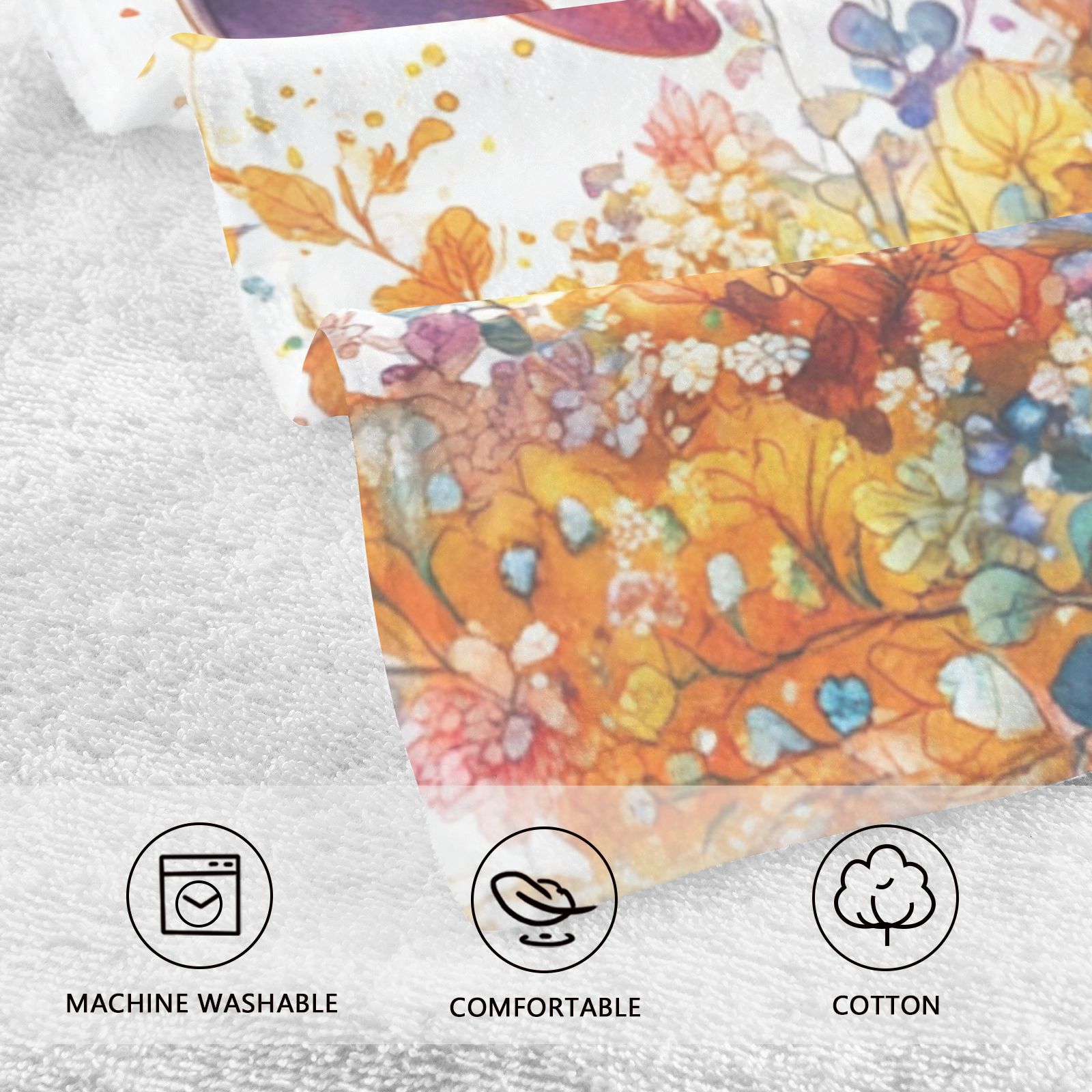 Whale and Flowers Leaves Hand Towels Cotton Bath Towels Large Face Towels Absorbent for Bathroom 2 Packs