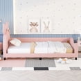 thumbnail image 4 of Sesslife Upholstered Daybed Frame, Twin Size PU Leather Upholstered Daybed with Carton Ears Shaped Headboard, Cute Upholstered Daybed with Wooden Slats, No Box Spring Needed, Pink, 4 of 8