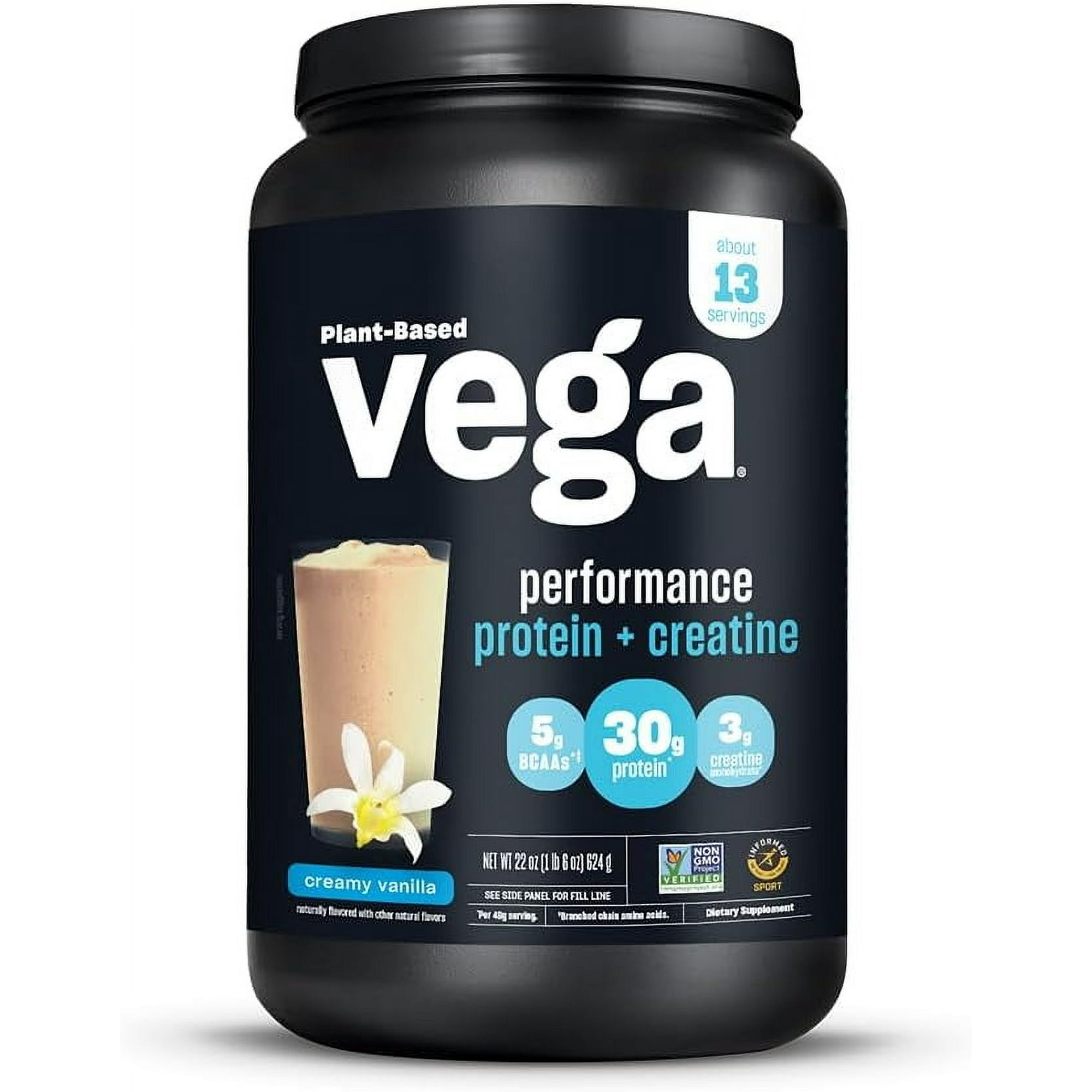 Vega Protein Powder + Creatine Monohydrate, Vanilla, 13 Servings, 22oz