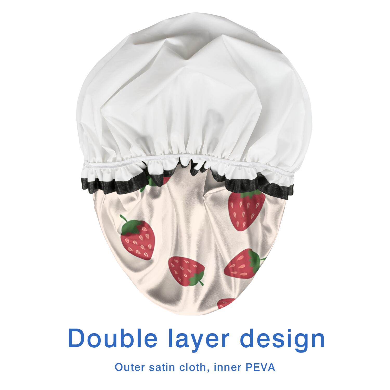 Shower Caps,Red Strawberry Plants Fruit Light Pink Pattern Waterproof Shower Cap for Women 4 Pieces,Double Reusable Hair Cover for Shower PEVA Elastic Stretch Hem