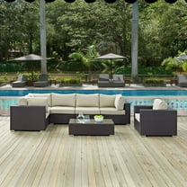 Modway Convene 7 Piece Outdoor Patio Sectional Set in Espresso Beige
