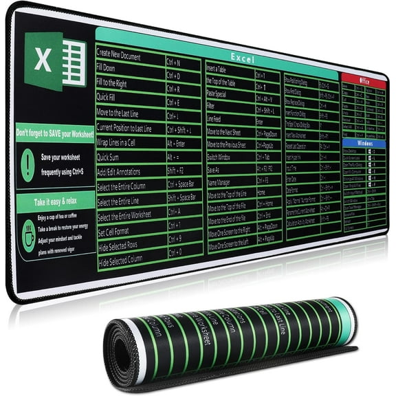 Excel Cheat Sheet Desk Pad,Excel Mouse Pad Shortcuts,Large XXL Mouse pad Gaming|Desk mat for Keyboard and Mouse| Non-Slip Computer mat with excel Shortcuts,PC Office Spreadsheet Keyboard Mat