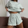 thumbnail image 3 of Ruffle Pajama Set, Hugcore Womens Pajamas Set Ruffle Pj Soft Short Sleeve Tops and Shorts 2 Piece Cute Pajama Sets Pajama Short Set Green, L, 3 of 7