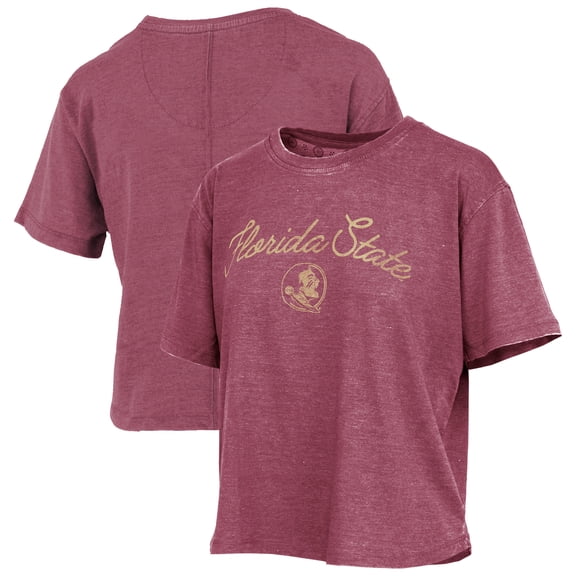 Women's Pressbox  Garnet Florida State Seminoles Vintage Waist Length Script Over Logo T-Shirt