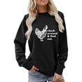 thumbnail image 2 of Women Sweatshirts Pullover Tops Shirts Letter and Chicken Printed Long Sleeve Hoodless Crewneck Pullover Loose Fit Tops Casual Fall Outfits Clothes Black-L, 2 of 4