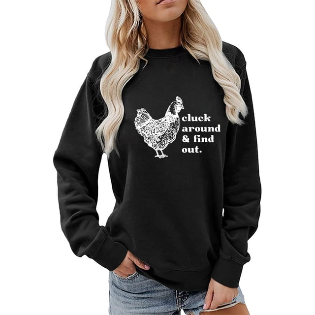 Huaizzzy Haut à Imprimé Lettres et Poulet pour Femmes, Chandail à Col Rond Décontracté, Chandails en Molleton Confortables à Fermeture Éclair, Veste Contrastée à Fermeture Éclair Complète, Veste Habillée à Capuche Zippée pour Femmes, Vestes Graphiques