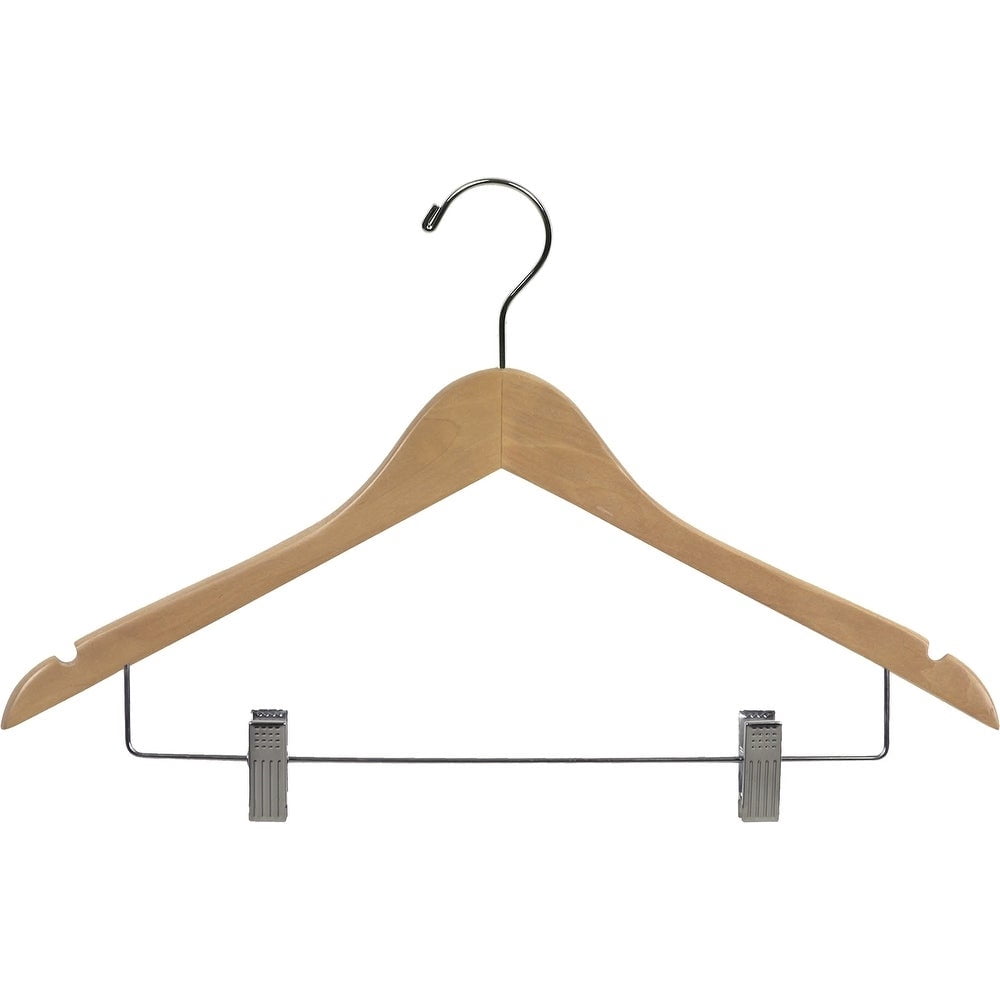 INTERNATIONAL HANGER Natural Wood Combo Hanger for Tops or Bottoms, 100 Pack