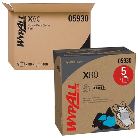 Kimberly-Clark 05930 Wipers WypAll X80 Extended Use Cloths Pop-up Box Red 80/Box 05930 | 5/80