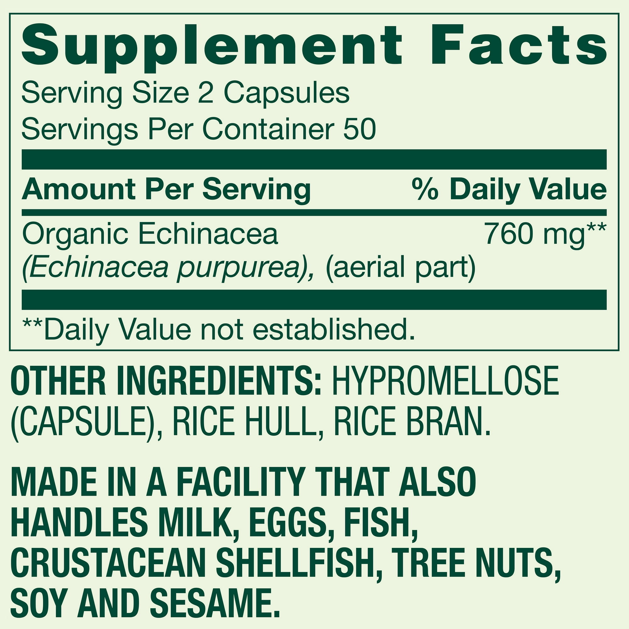 Spring Valley Non GMO Echinacea Dietary Supplement Vegetarian Capsules for Immune Health, 760 mg, 100 Count