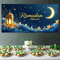 thumbnail image 5 of LUUFILx Ramadan Mubarak Lantern Banner Eid Decoration Hanging Crescent Moon Stars Clouds Islamic Festival Indoor Outdoor Celebrations Party Backdrop, 5 of 8