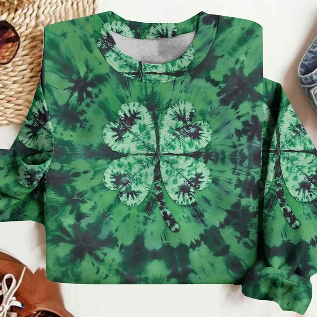 Xuyuer St. Patrick's Day Sweatshirt for Women Irish Shamrock Pullover Shirts Tops Raglan Sleeve Lucky Leaf Clover Shirt Women St. Patrick's Day Sweatshirts