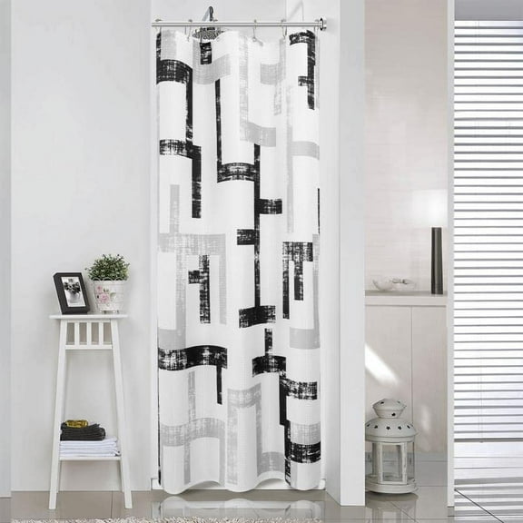 36 x 72 Shower Curtain, Stall Shower Curtains for Bathroom, Small Shower Curtain with 6 Hooks, Water Repellent Textured Fabric Shower Curtains Hotel Black 36 x 72
