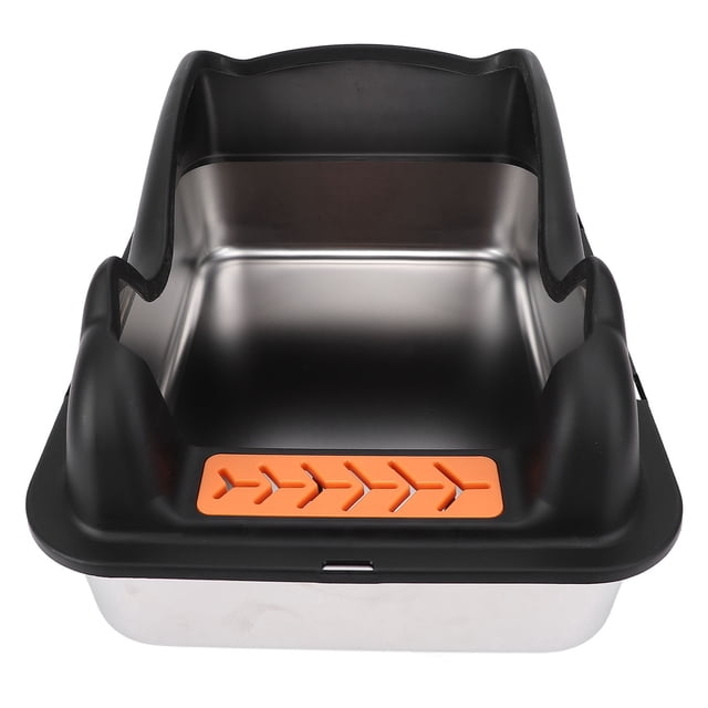 Cat Litter Box, Stainless Steel Spacious Design Top Entry Cat Litter Box with Lid Comfortable Anti Splashing High Sided Large Metal Kitten Toilet for Home
