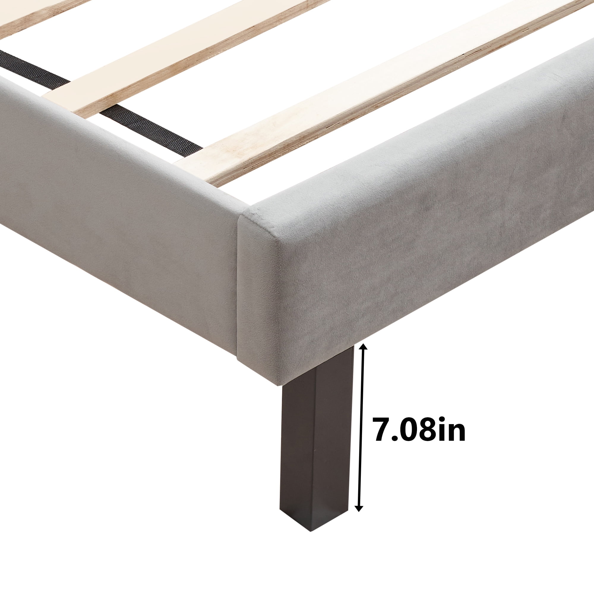 ASINMAK Queen Size Velvet Platform Bed Frame, Curved Button Tufted Headboard with Nailhead Trim, Wood Slat Support, Gray