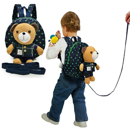 Kid Toddler Anti-lost Backpack Walking Safety Harness Leash with Detachable Cute Bear Mini Snack Nursery Travel Bag Small School Animal Shoulder Bag Lightweight for Little Boys 1-4 Years