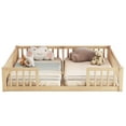 thumbnail image 6 of Double Montessori Twin Floor Bed with Fence, Sturdy Platform Wood Bed Frame, Floor Bed Frame, Hold 200 Lbs Each, Double Twin Size Bed Frame for Boys Girls, Natural, 6 of 10