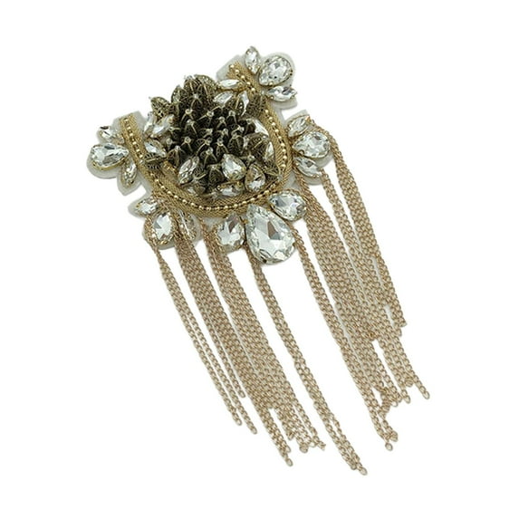 Punk Epaulet with Tassel Shoulder Boards Badge Jewelry Brooch Epaulette for Suit Party Jacket White