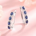 thumbnail image 4 of Blue & White Sapphire Halo Earrings in 14k White Gold Plated, 4 of 5