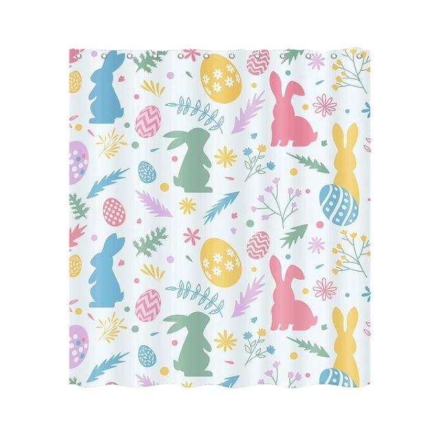 Wozhuo Rideau de Douche Lapin de Pâques Imperméable Résistant à la Moisissure Oeufs Adorables