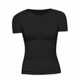 thumbnail image 3 of Women's Crewneck Slim Fitted T-Shirt Solid Color Basic Short Sleeve Crop Tops Summer Y2k Going Out Tees, 3 of 3