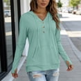 thumbnail image 3 of YTCAMLO Long Sleeve Sun Shirts for Women, Casual Loose Fit Button V Neck Sweatshirt with Kangaroo Pocket, Drawstring Workout Tops, 3 of 7