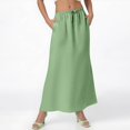 thumbnail image 6 of Yucgh Women's Solid Color Fishtail Split Skirt with Elastic Waist & Side Pockets, Swing Maxi Skirt, Casual Linen Blend Beach Skirt for Summer,Mint Green,XL, 6 of 7