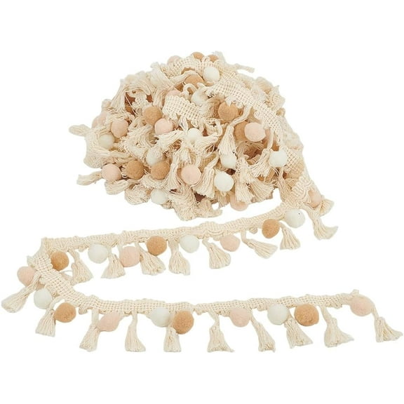 5.47 Yards Pom Pom Fringe Ball Trim Sewing Ribbon 2.36 Inch Width Ball Fringe Garland Ribbon Boho Embroidered Sewing Tassel Lace for DIY Clothing Dress Bag Sewing Home Curtain Accessories