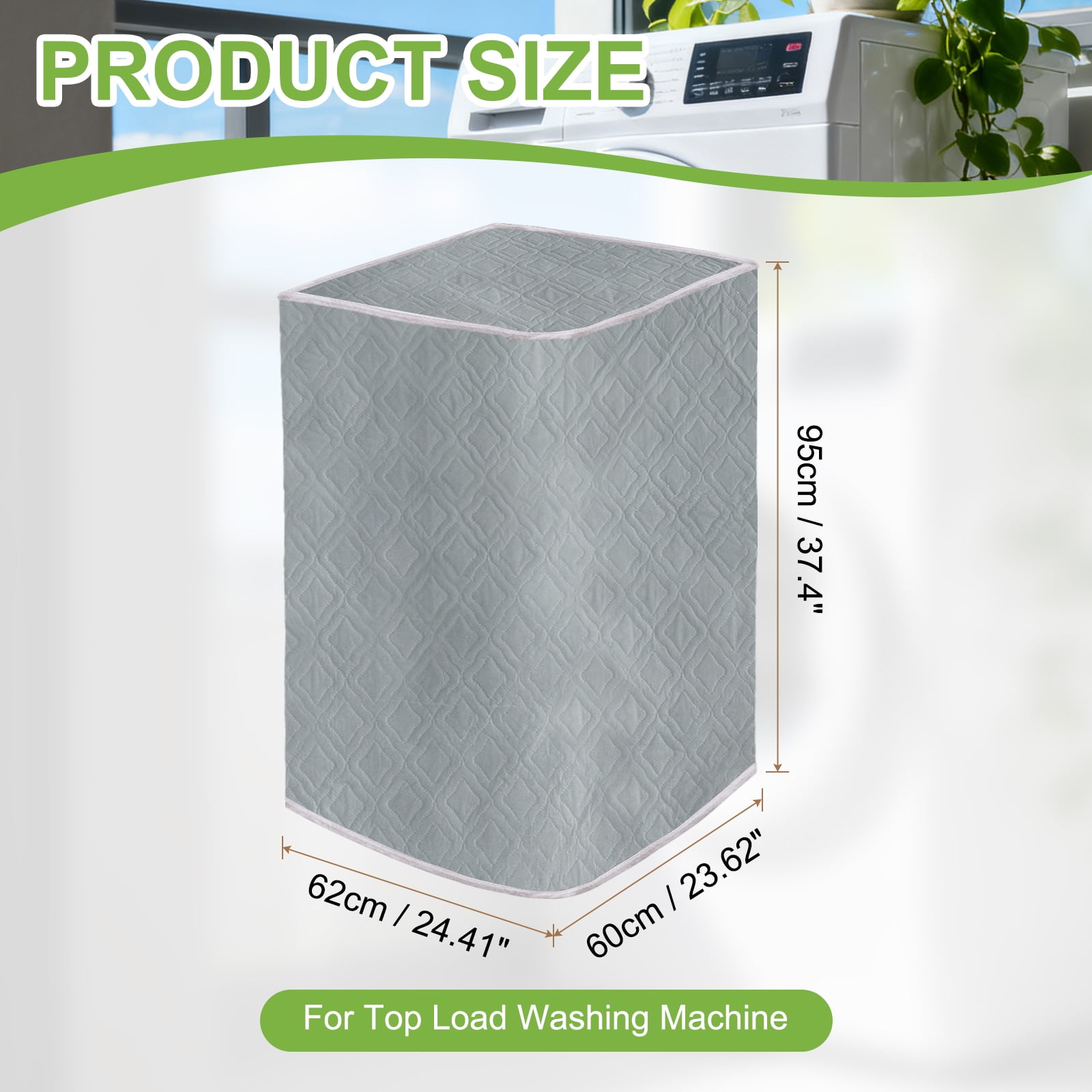 Washer and Dryer Covers 24"x24"x37"- Waterproof, Dustproof PEVA Top Load Washing Machine Cover with Zipper for Laundry Room Balcony, Grey