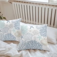 thumbnail image 6 of Blue Coral Coastal Throw Pillow Covers 18x18 Inch Set of 2, Summer Beach Shell Conch Ocean Waterproof Outdoor Pillow Covers, Decorative Cushion Pillowcases for Couch, Sofa, Bed, Garden, Patio, 6 of 9
