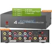 Active 1 In 4 Out Composite RCA Video Stereo Audio Splitter With DC 9V Powered