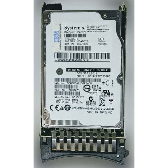 IBM 00AD075 00AD076 00AD079 1.2TB 10K 6G 2.5" G2HS SAS Hard Drive