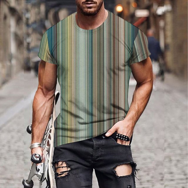 Qertyioot T-shirt à Manches Courtes Imprimé pour Hommes Col Rond Mode Décontractée Manches Courtes Liquidation