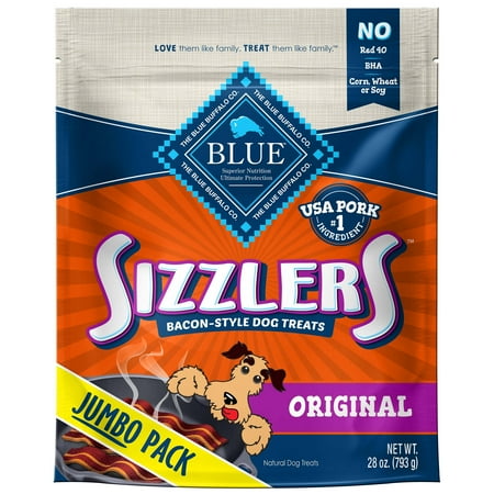 UPC: 0840243142798 | Blue Buffalo Sizzlers Bacon-Style Pork Flavor Soft Treats for Dogs Whole Grain 28 oz. Bag