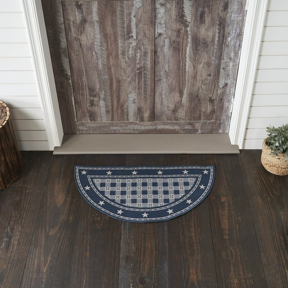 VHC Brands My Country Indoor Rug Half Circle 16.5x33, Polyester Area Rug, Accent Rug, Floor Decor, My Country Collection, Half Circle 16.5x33, Deep Indigo