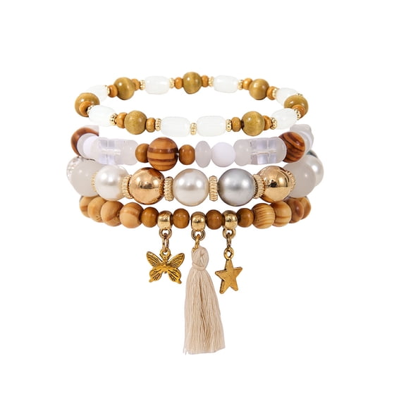 AEXTO Surfer Heishi Clay Wood Bead Bracelets for Women Bohemian Stackable Gold Beaded Stretch Bracelets Elastic Layering Friendship Bracelets Set Boho Jewelry