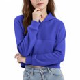 thumbnail image 7 of Lenpel Girls' Cropped Hoodies Casual Long Sleeve Solid Color Hooded Sweatshirts Pullover Crop Tops with Pocket(Blue,4-5 Years), 7 of 7