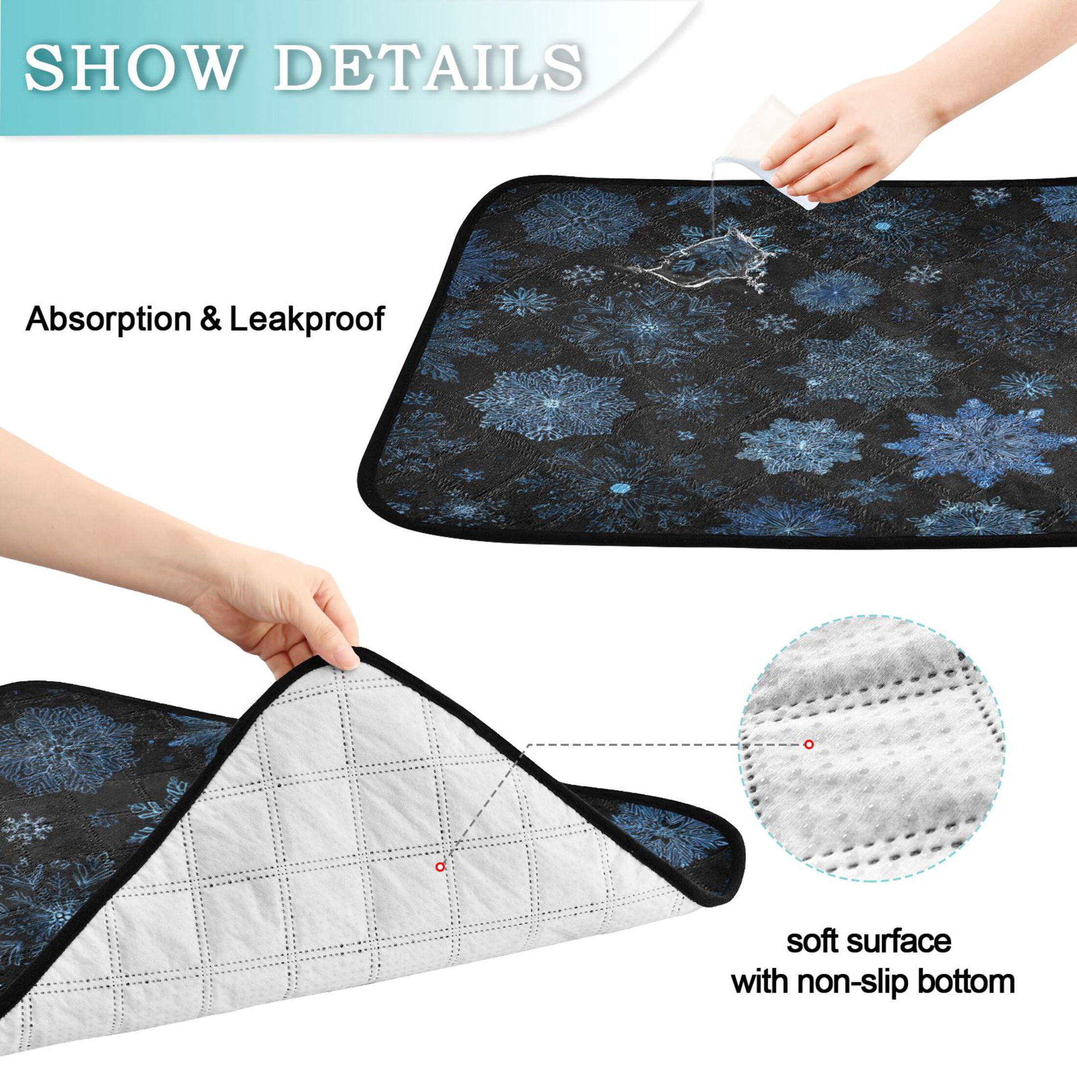 Qxltty Blue Snowflake Cat litter Pads Pet Set of 2 Diaper Mats Center Anti-leakage Layer Absorbent Soft and Comfortable