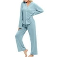thumbnail image 3 of Simua Womens Pajamas Sets Soft 2 Piece Long Sleeve Lapel Shirts and Pant Solid Color Pj Sets Button Up Sleepwear, 3 of 7