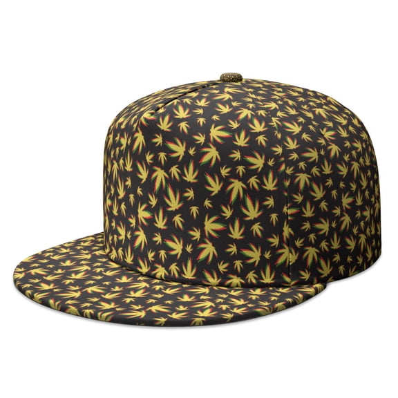 Tie Dye Weed Flat Brim Panel Hat - High Top Baseball Cap for Hip Hop Events & Running | Neon Glow in the Dark Style