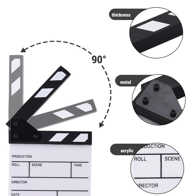 Action Cut Board, Andoer Acrylic Film Clapboard Dry Erase Compact Size TV Film Movie Director Cut Action Scene Clapper Board Slate, Size: 16.5