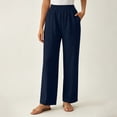 thumbnail image 4 of Aofany Womens Pull on Pants Elastic Waist Solid Color Slacks Casual Straight-Leg Trouser with Pockets, 4 of 5