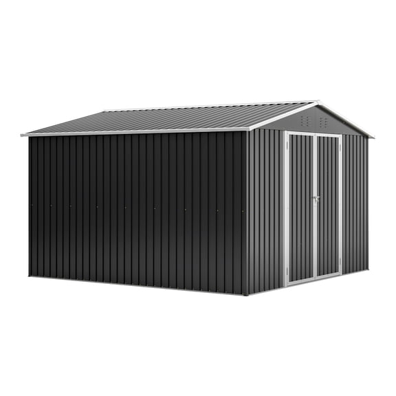 10x10 FT Heavy Duty Metal Shed, Large Outdoor Storage with Double Locking Doors, Updated All-Weather Black Utility Shed for Garden Tools