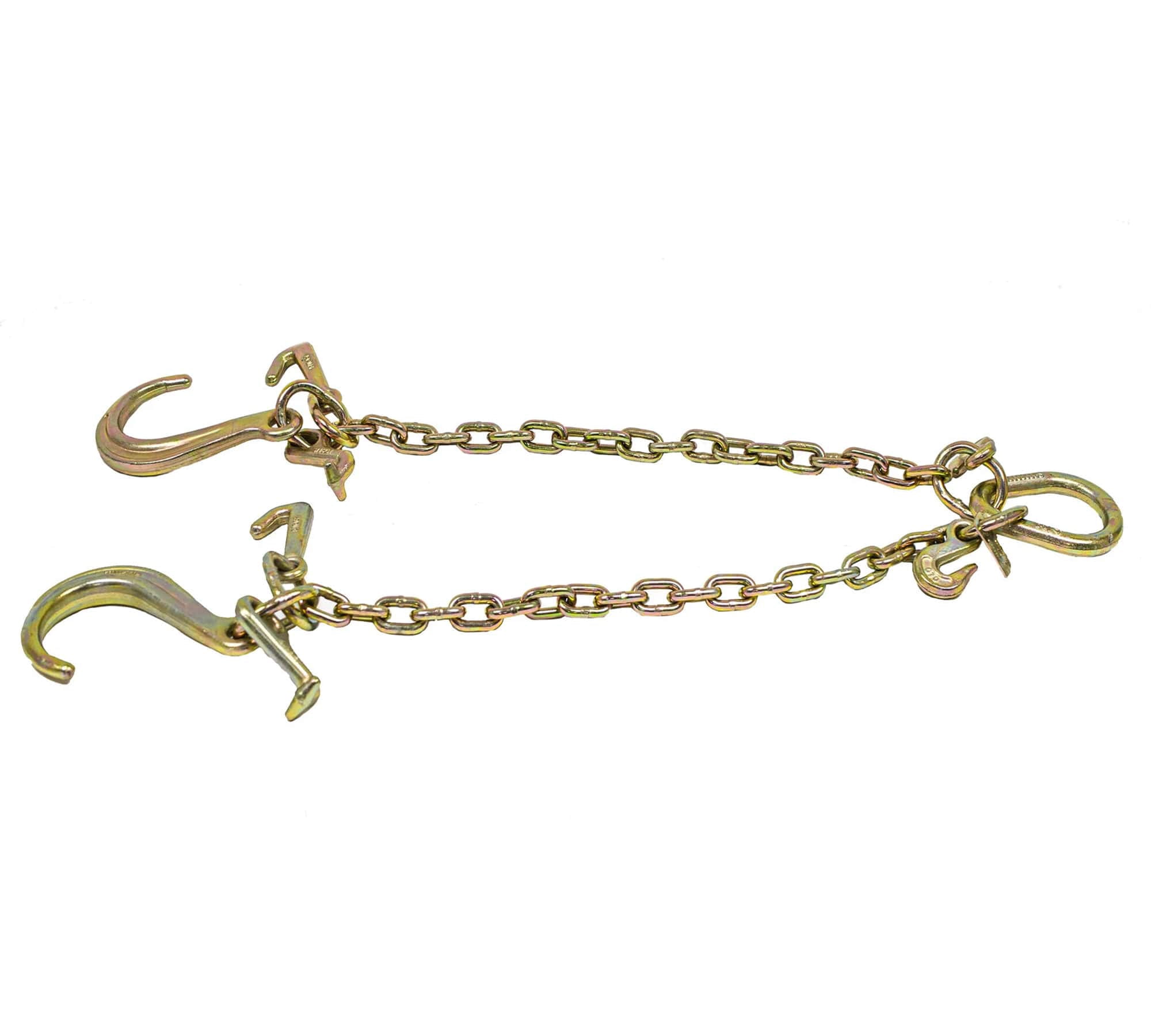 (2 Pack) 5/16'' x 3'  G70 V-Chain Bridle w/ 8" Medium J Hooks, T- Hook & J-Hook w/ Grab Hooks 3' Legs 4700 lbs WLL