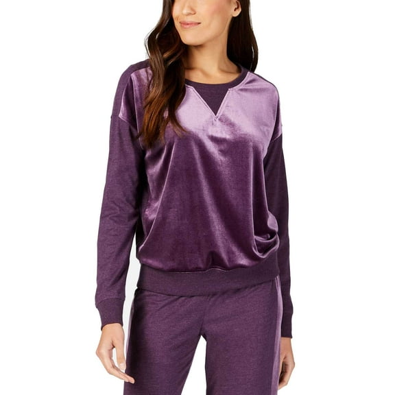 Alfani Velvet-Panel Pajama Top (Purple, S)